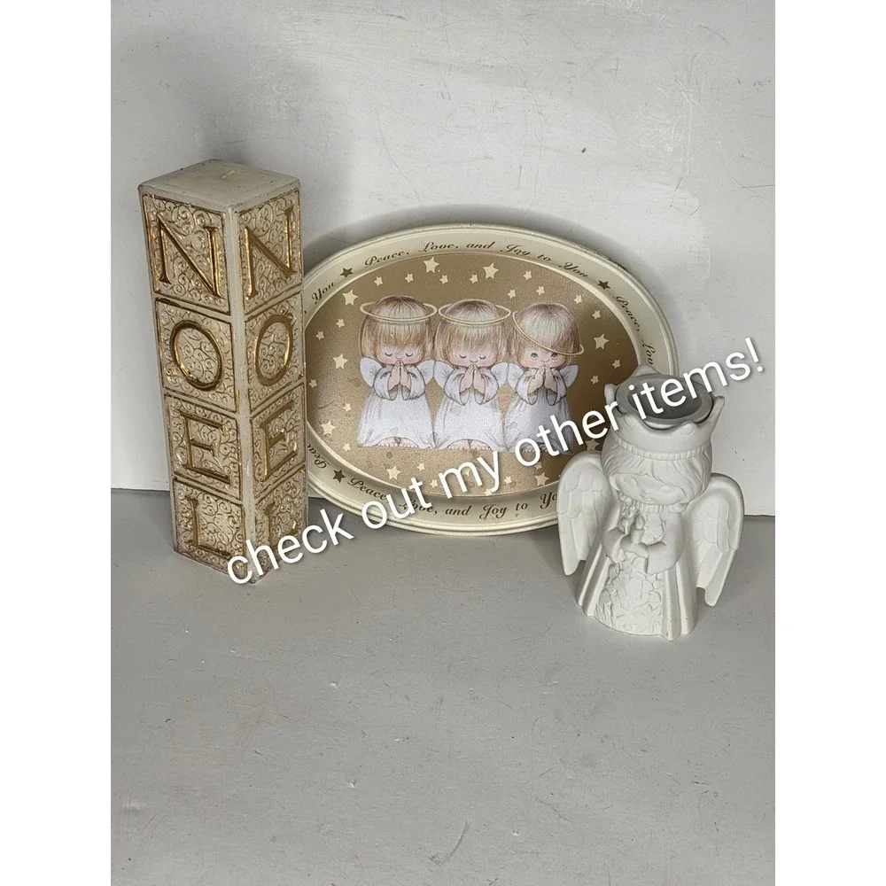 Vintage White Bisque Ceramic Angel Figurine Crown Candle Holder 6 Inch
